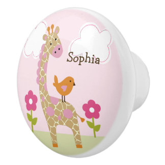Bouton De Porte En Céramique Jungle Girl Giraffe Tiroir Tirage Ceramic Knob