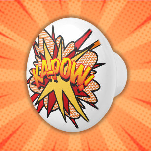 Bouton De Porte En Céramique KA-POW Fun Retro Comic Book Pop art