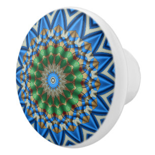 Bouton De Porte En Céramique Kaléidoscope dans le bleu
