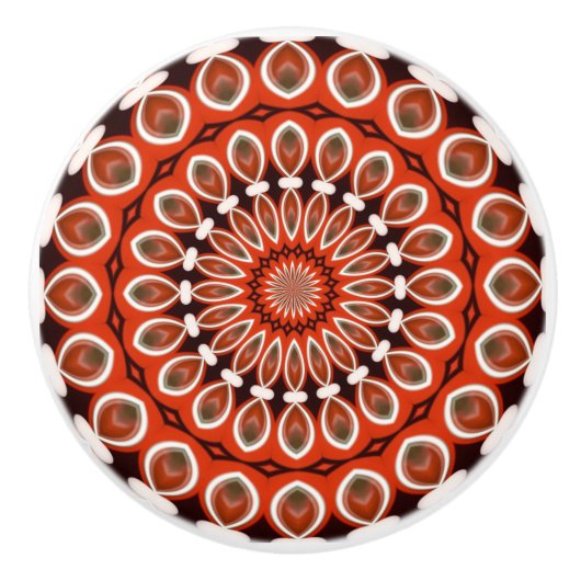 Bouton De Porte En Céramique Kaléidoscope Mandala ceramic knock en rouge noir (Devant)