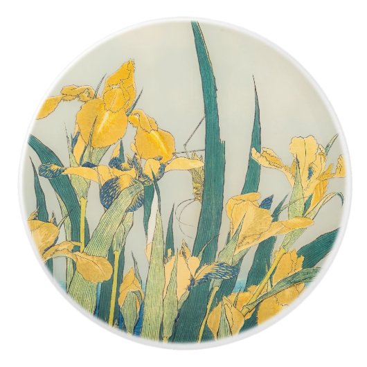 Bouton De Porte En Céramique Katsushika Hokusai - Grasshopper et Iris (Devant)