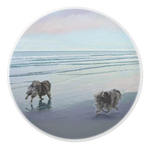 Bouton De Porte En Céramique Keeshonds at the Seashore Peinture Dog Art