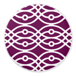 Bouton De Porte En Céramique Kimono imprimé, aubergine violet et blanc