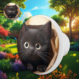Bouton De Porte En Céramique Kitty noir dans un sac en papier