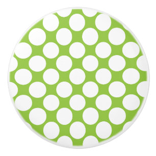 Bouton De Porte En Céramique Kiwi vert et blanc Polka point Ceramic Knob