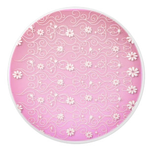 BOUTON DE PORTE EN CÉRAMIQUE KNOB CÉRAMIQUE AVEC DESIGN FLORAL BLANC.
