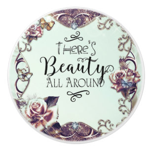 Bouton De Porte En Céramique La beauté tout autour des papillons et des Roses