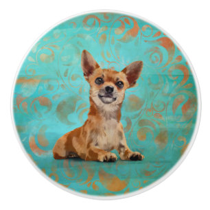 Bouton De Porte En Céramique La Cute Chihuahua sur le Motif de Paisley
