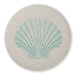 Bouton De Porte En Céramique La mer Shell d'Aqua avec le sable donnent une