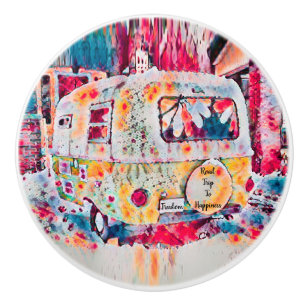 Bouton De Porte En Céramique La Route Hippie Du Camper Retro Vers La Liberté Du