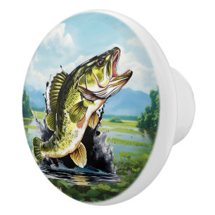 Bouton De Porte En Céramique Lac pour les amateurs de pêche cool