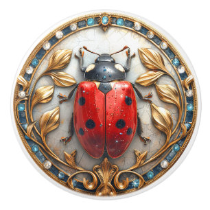 Bouton De Porte En Céramique Lady Bug Precious Gems Élégants Feuilles d'or