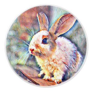 Bouton De Porte En Céramique lapin aquarell