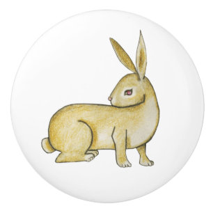 Bouton De Porte En Céramique Lapin Brown sur brassard en céramique blanche