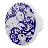 Bouton De Porte En Céramique Lapins de danse bleu foncé Whimsical Paisley Bunny (Droite)