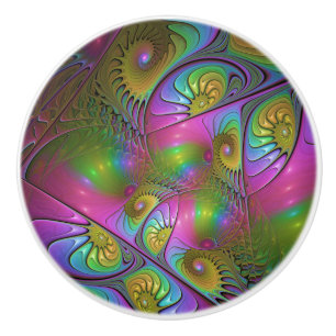 Bouton De Porte En Céramique L'art fractal abstrait lumineux et coloré