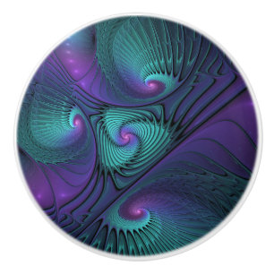 Bouton De Porte En Céramique L'art fractal abstrait moderne rencontre le turquo