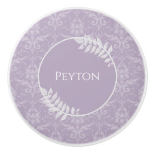 Bouton De Porte En Céramique Lavande Elegant Damask Personnalisé