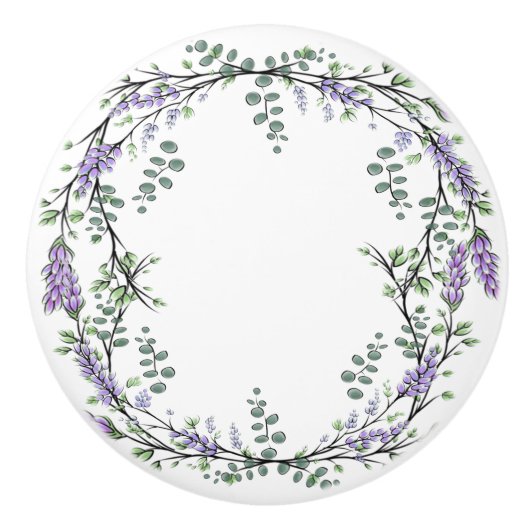 Bouton De Porte En Céramique Lavande et Eucalyptus (Devant)