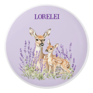Bouton De Porte En Céramique Lavender Deer Mother Fawn Spring Door