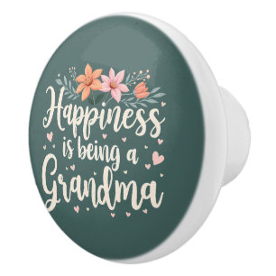 Bouton De Porte En Céramique Le bonheur est d'être grand-mère Floral Cottagecor