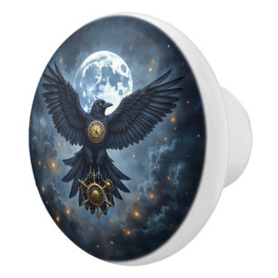 Bouton De Porte En Céramique Le Corbeau Céleste. 