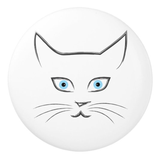 Bouton De Porte En Céramique Le visage de Chat (Devant)