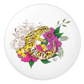 Bouton De Porte En Céramique Léopard jaune Gecko Vert (Devant)