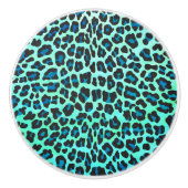 Bouton De Porte En Céramique Léopard noir et Turquoise (Devant)