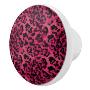 Bouton De Porte En Céramique Léopard rose et noir