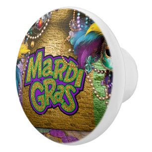 Bouton De Porte En Céramique Les doubloons graphiques sur le thème Mardi Gras d
