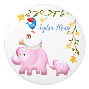 Bouton De Porte En Céramique Les éléphants, les moutons et les oiseaux