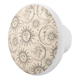 Bouton De Porte En Céramique Les étoiles de la Lune de soleil céleste Vintage à