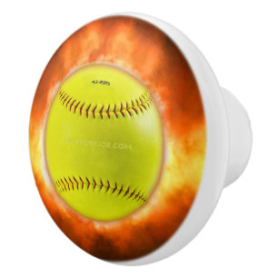 Bouton De Porte En Céramique Les flammes de balle rapide de softball jaune de S