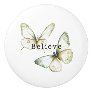 Bouton De Porte En Céramique Les papillons blancs verts croient