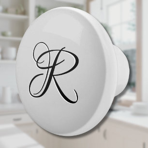Bouton De Porte En Céramique Lettre initiale de calligraphie 3D noire Gris pa