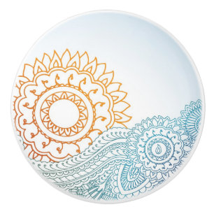 Bouton De Porte En Céramique Lever de soleil détaillé d'abrégé sur henné