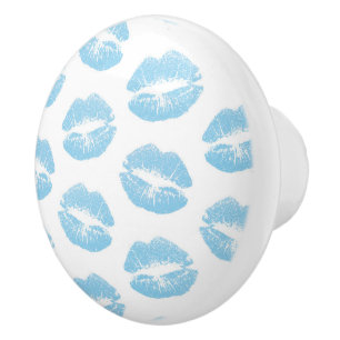 Bouton De Porte En Céramique Lèvres bleues, motif de lèvres, rouge à lèvres ble