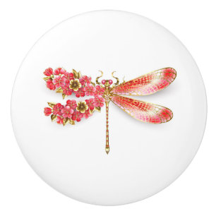 Bouton De Porte En Céramique libellule de fleurs avec sakura de bijoux