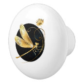 Bouton De Porte En Céramique libellule d'or en cercle noir (Droite)