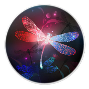 Bouton De Porte En Céramique libellule rouge brillante