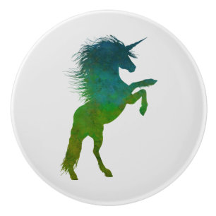 Bouton De Porte En Céramique Licorne bleue et verte
