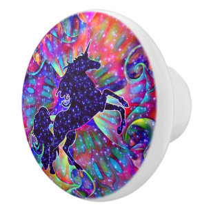 Bouton De Porte En Céramique LICORNE DE L'UNIVERS multicolore