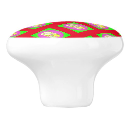 Bouton De Porte En Céramique Lime Vert et violet clair motifs (Côté)