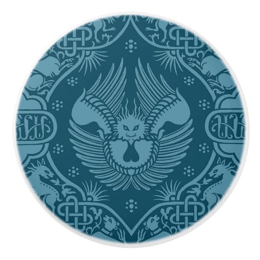 Bouton De Porte En Céramique Lion à ailes médiévales (Devant)