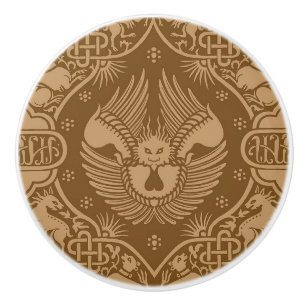 Bouton De Porte En Céramique Lion à ailes médiévales