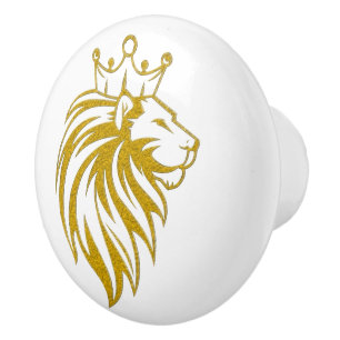 Bouton De Porte En Céramique Lion avec couronne - Style or 2