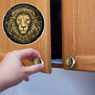Bouton De Porte En Céramique Lion d'or noir