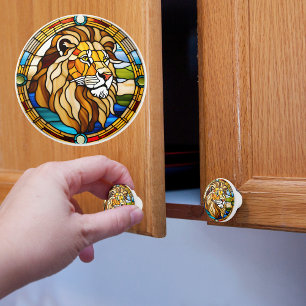 Bouton De Porte En Céramique Lion Faux Tissu
