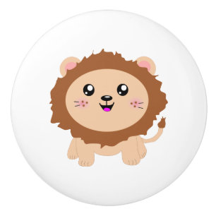 Bouton De Porte En Céramique Lion mignon de bande dessinée